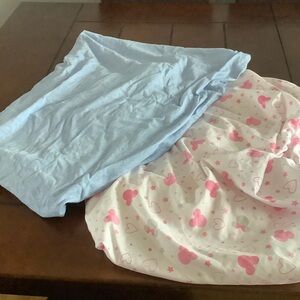2 crib sheets one Blue and one Pink Heart Patterned Fabric. 535